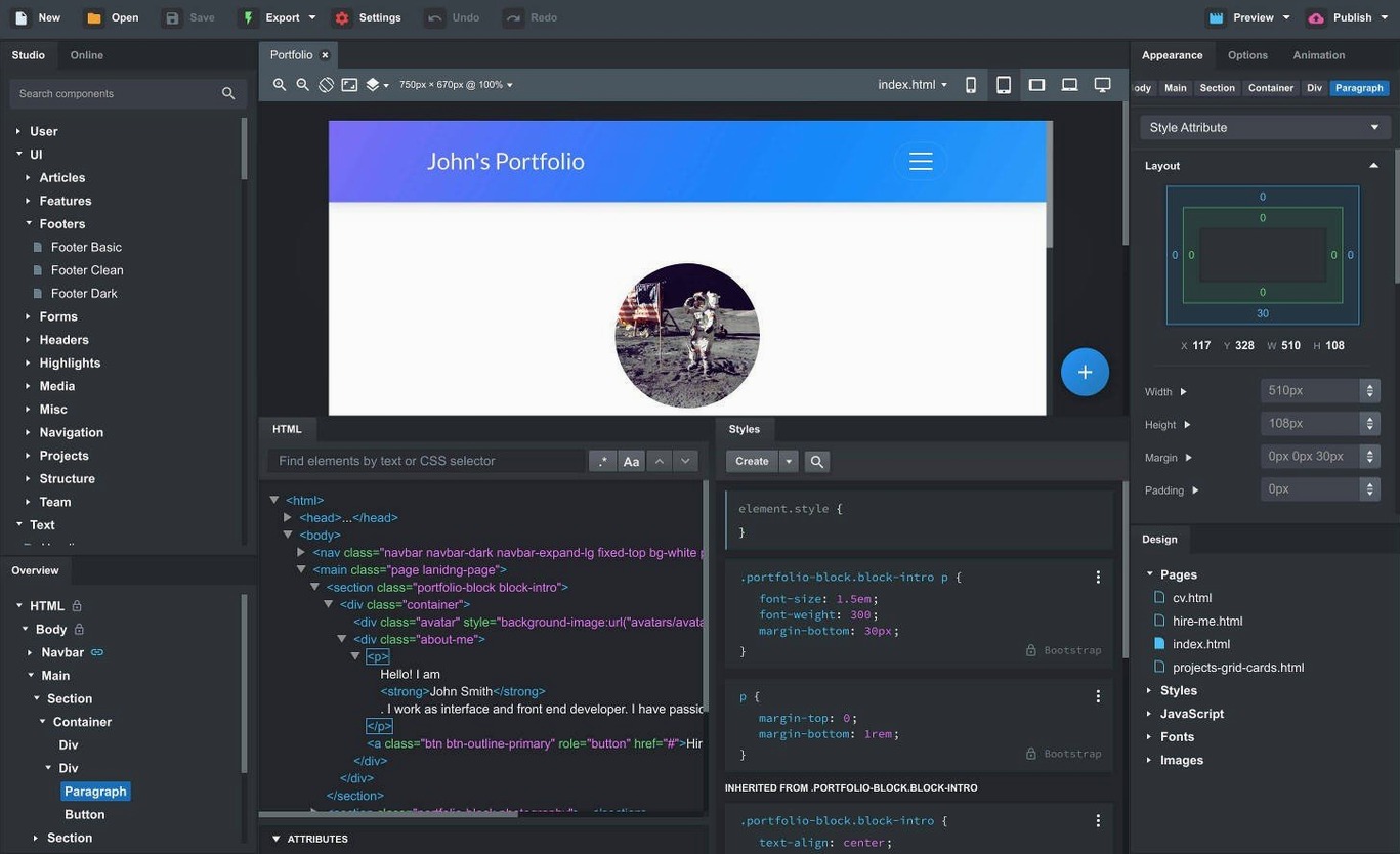 Bootstrap Studio preview 2