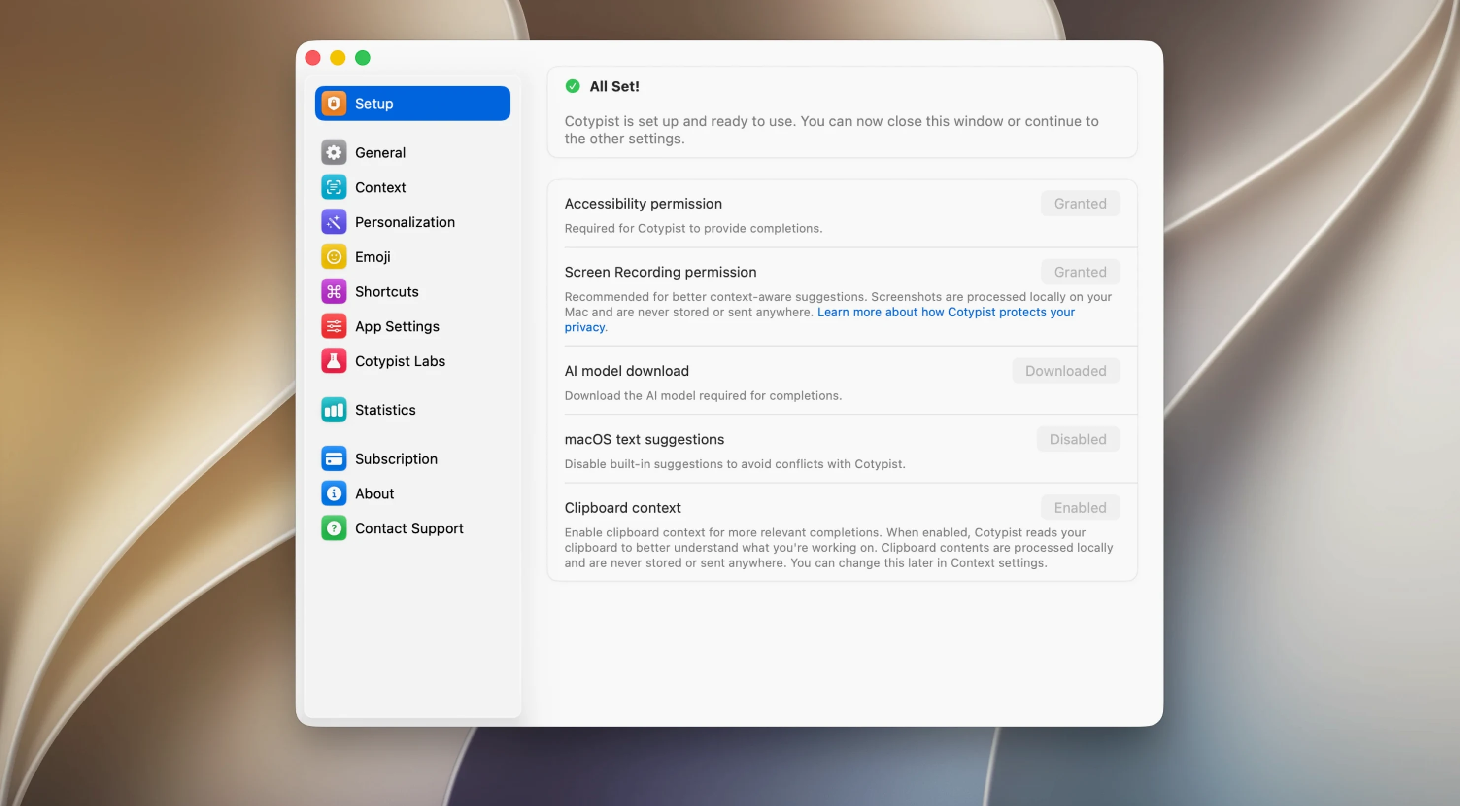 Cotypist: screenshot 1 of 4 cotypist mac torrent — opening view
