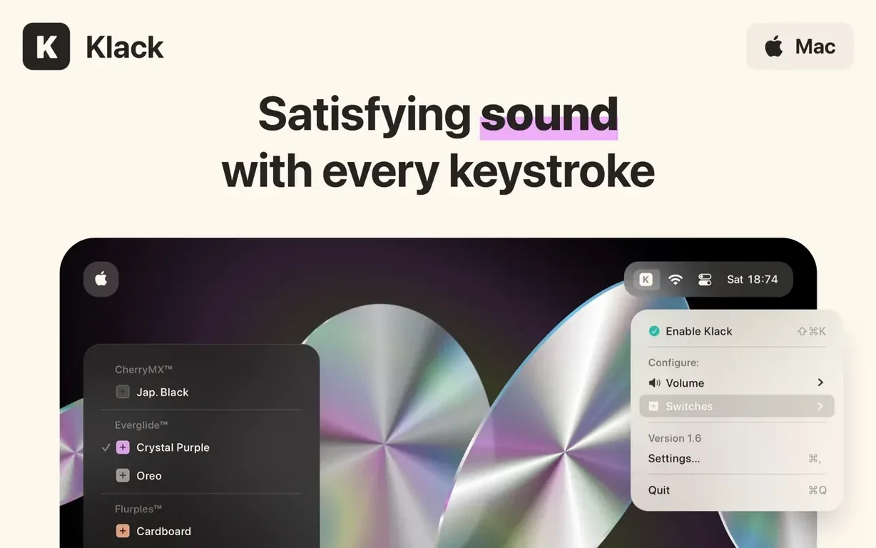 klack macos free — opening view