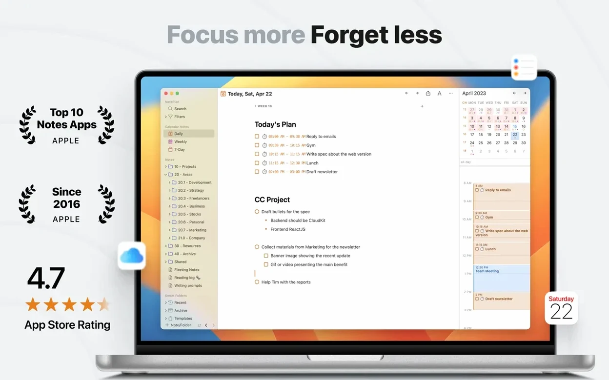 noteplan - to-do list & notes macos free — screenshot