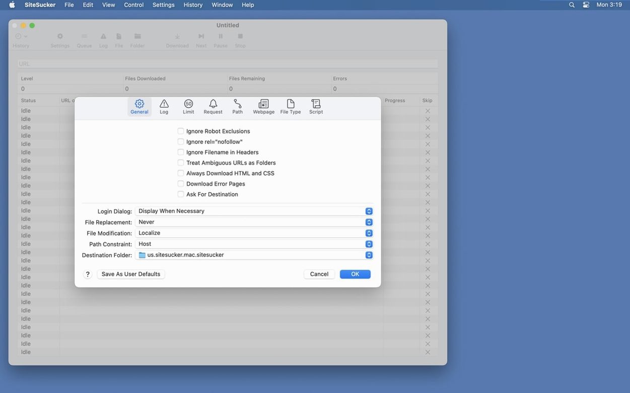 SiteSucker Pro preview 2