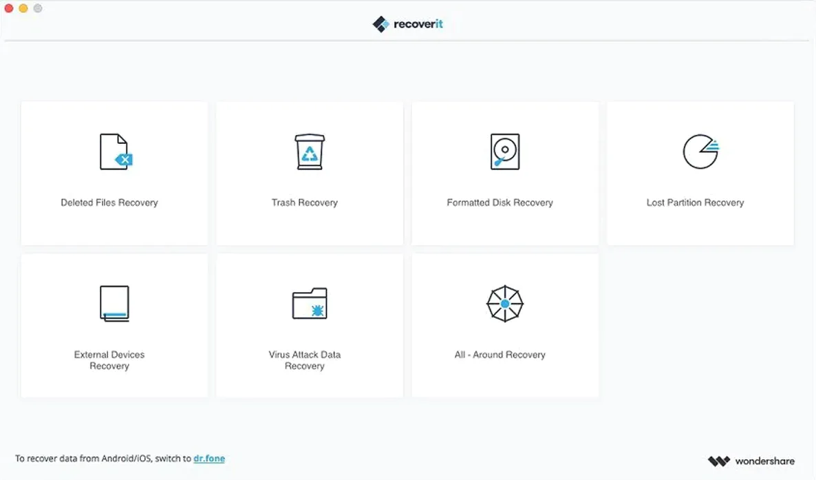 Wondershare Recoverit: screenshot 1 of 4 wondershare recoverit mac torrent — opening view